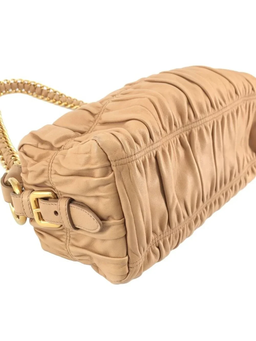 Prada Nappa Gaufre Chain Shoulder Bag Beige